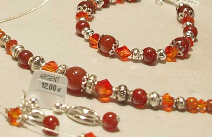 Bijoux argent et perles de Cornaline et Cristal de Swaroski 