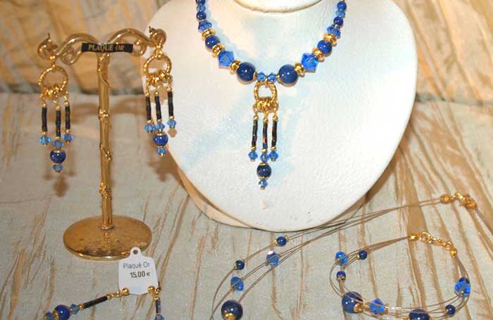 Collier Lapis Lazuli Métal Plaqué Or Cristal Swarovski 